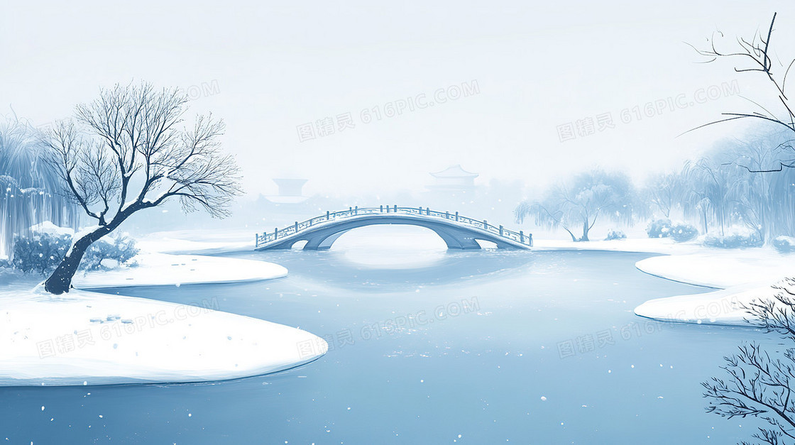 卡通冬季小桥背景