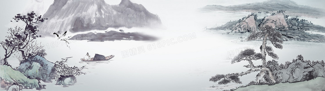 江南中国风山水画背景banner