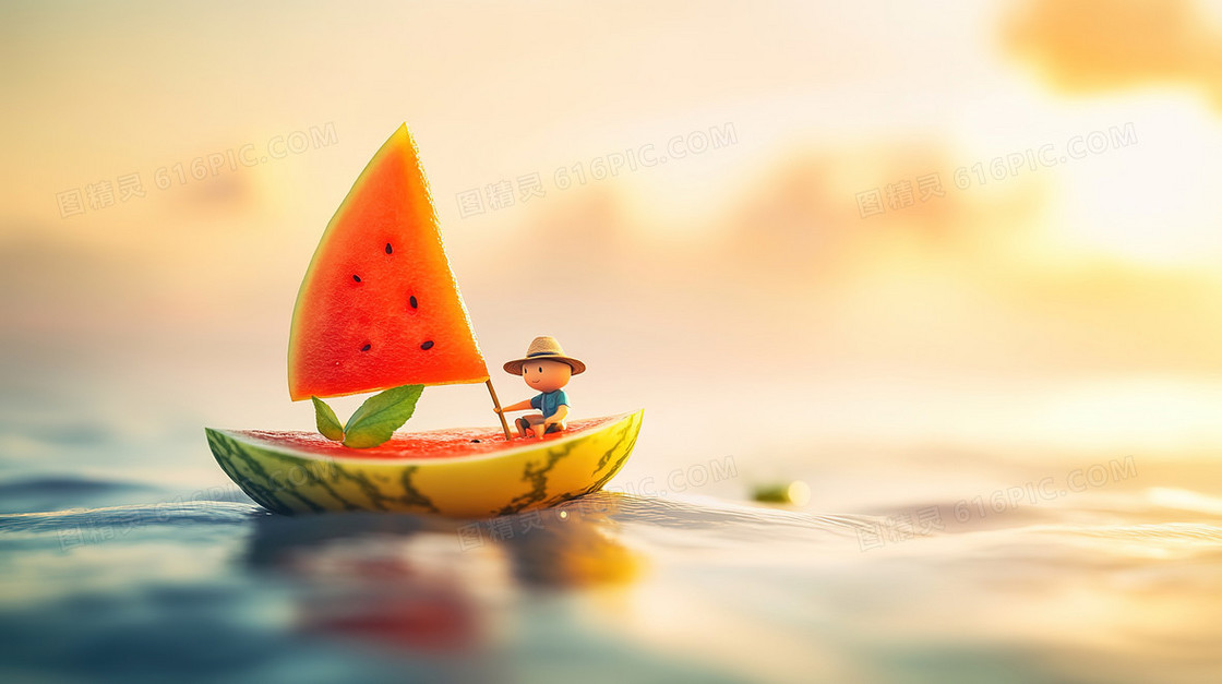 夏日西瓜小船背景