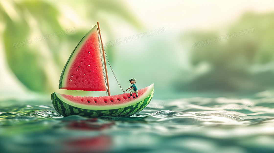 夏日西瓜小船背景