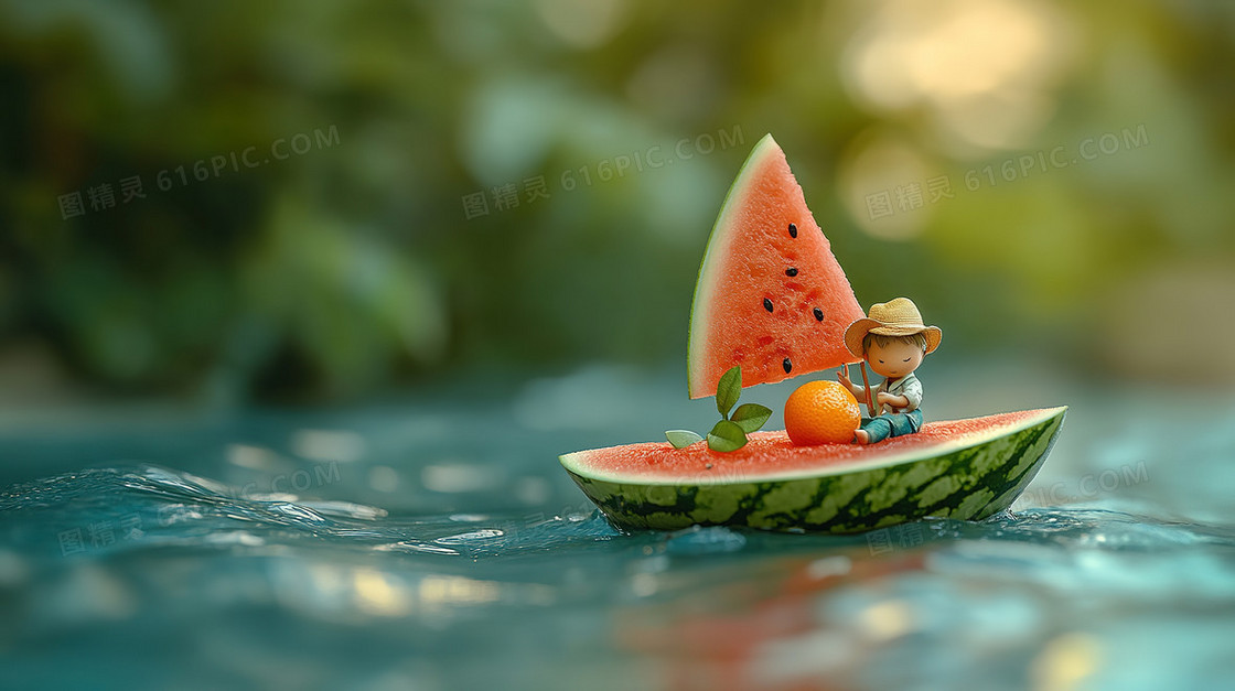 夏日西瓜小船背景
