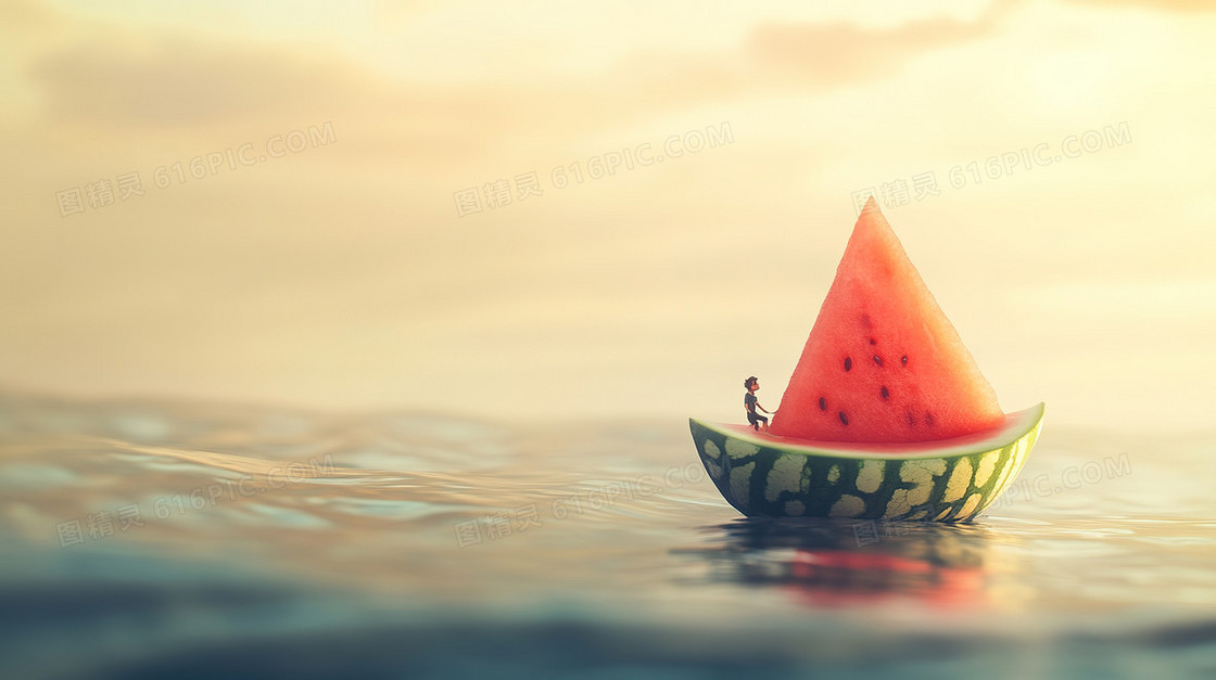 夏日西瓜小船背景