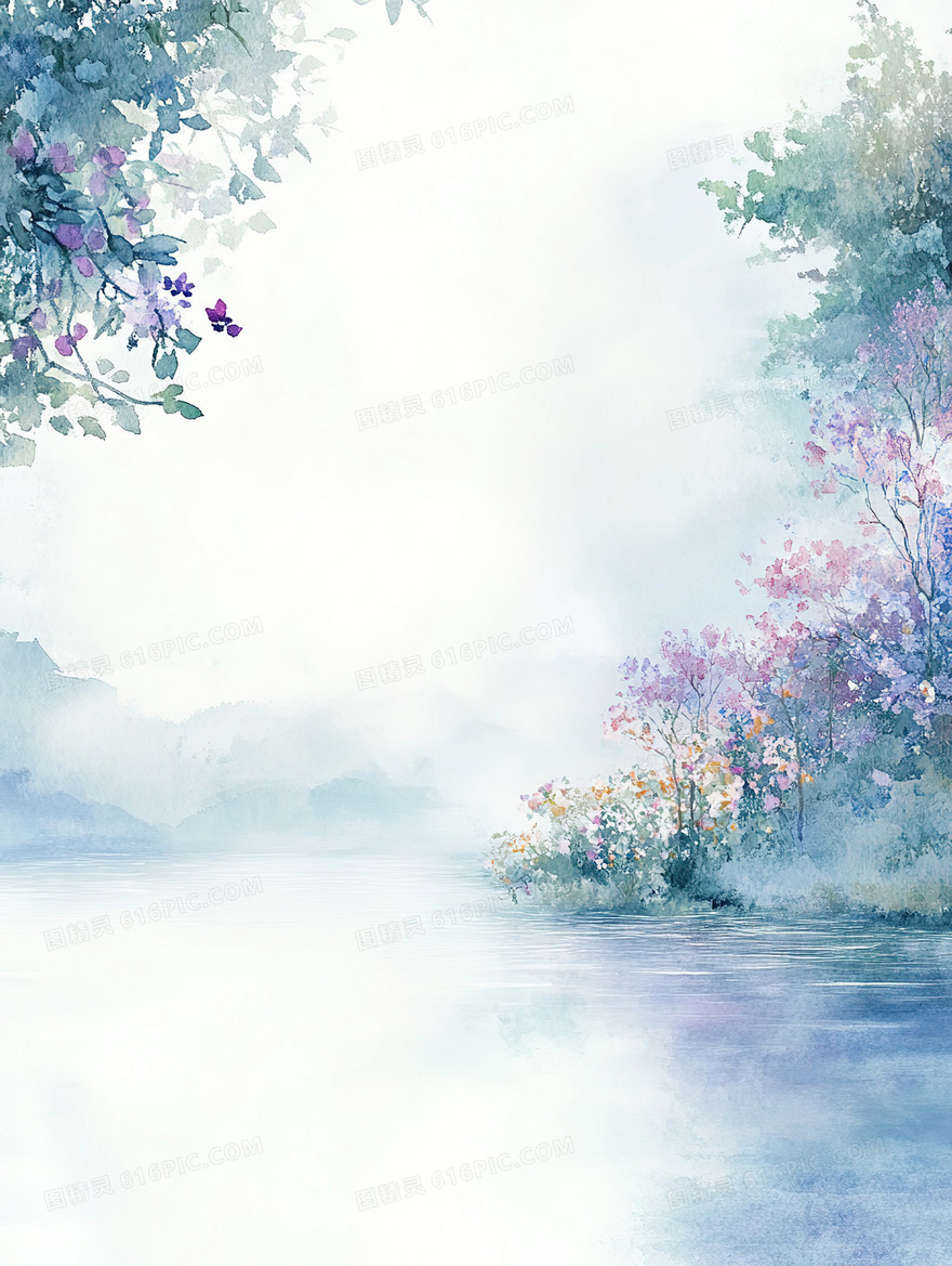 水彩风山林边框背景