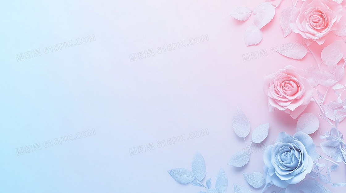 清新渐变玫瑰花背景