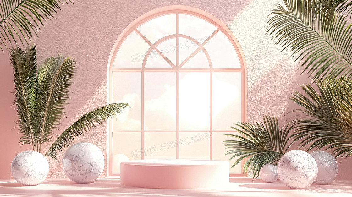 绿色植物景观室内弧形装饰背景