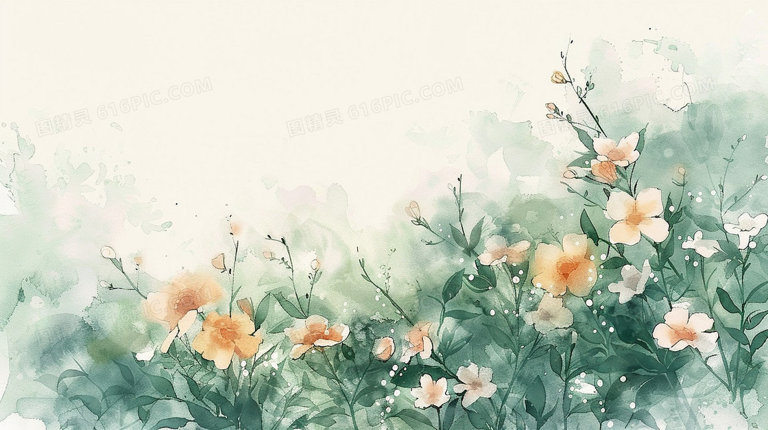 绿色水彩渐变花卉背景