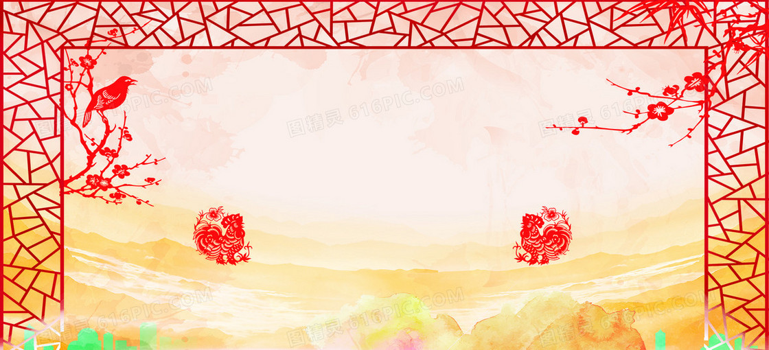 传统中国风剪纸红色背景