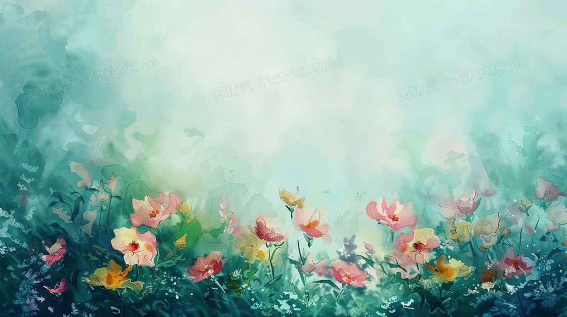 绿色水彩渐变花卉背景