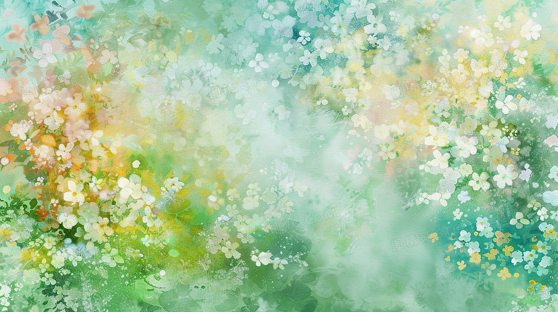 绿色唯美渐变水彩花卉背景