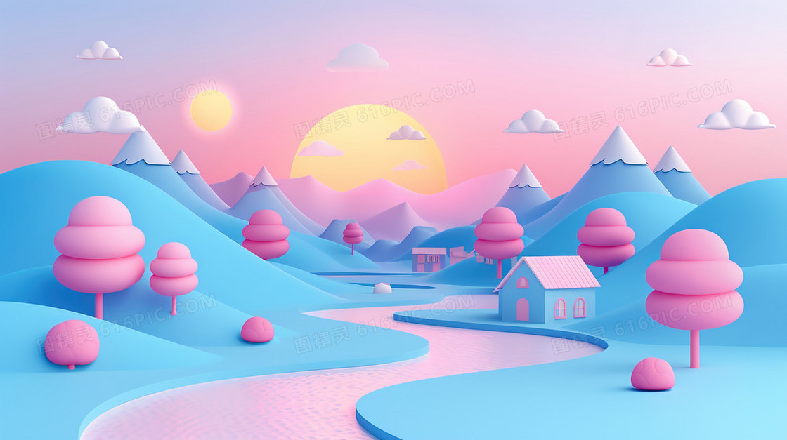 3d创意村庄背景