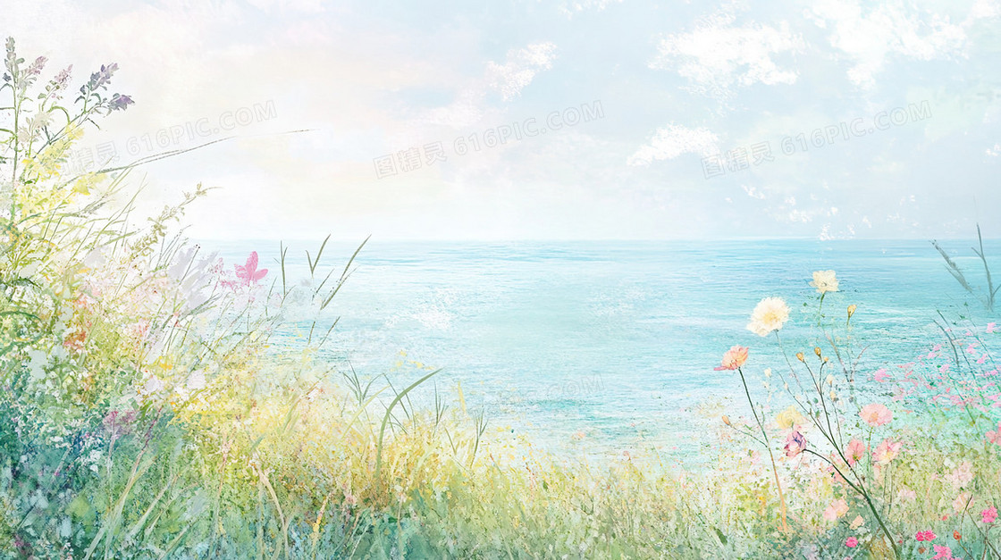 水彩风春季花圃背景