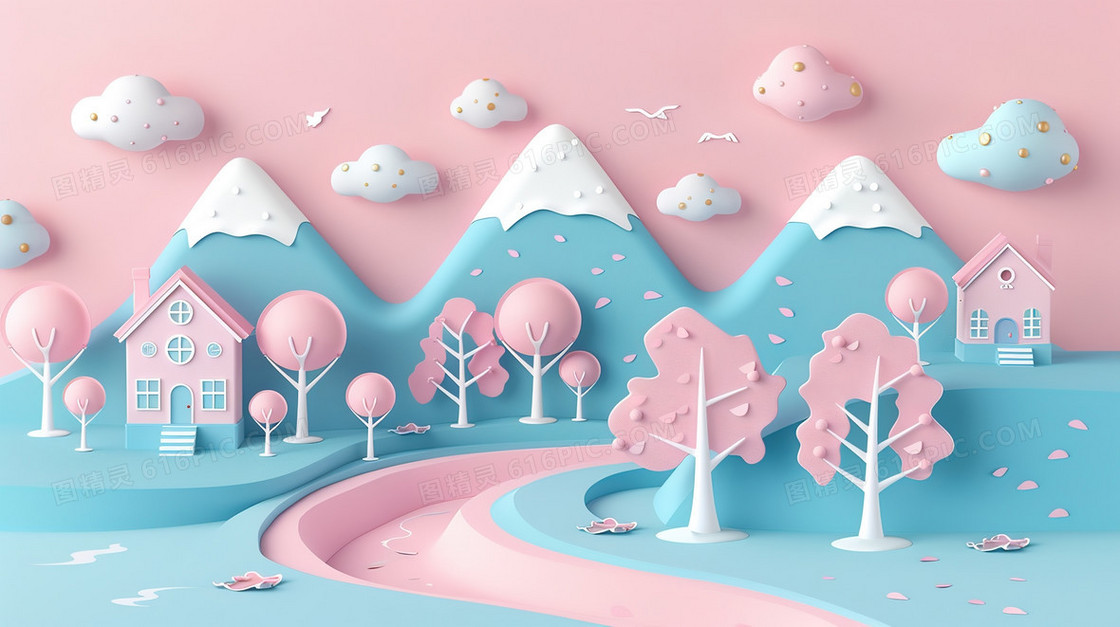 3d创意村庄背景