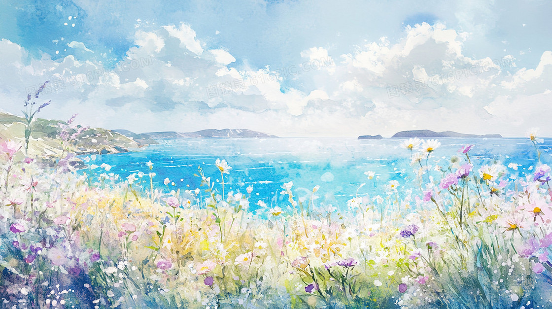 水彩风春季花圃背景