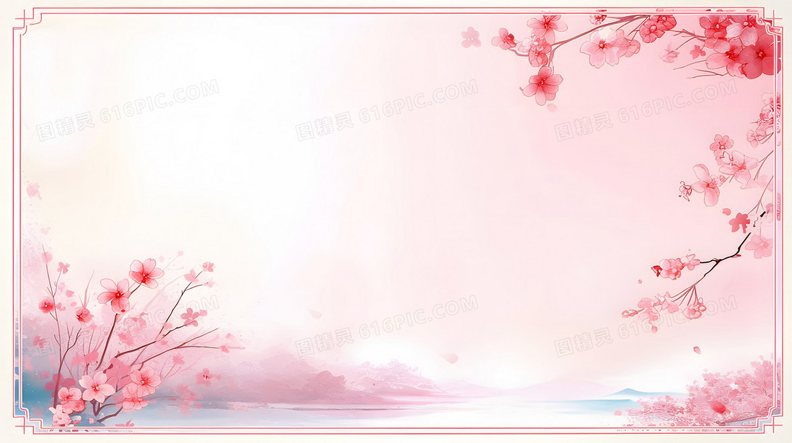水彩风格春天花卉花朵边框背景