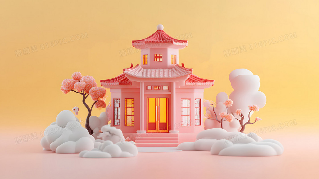 3D风格小屋小房子背景