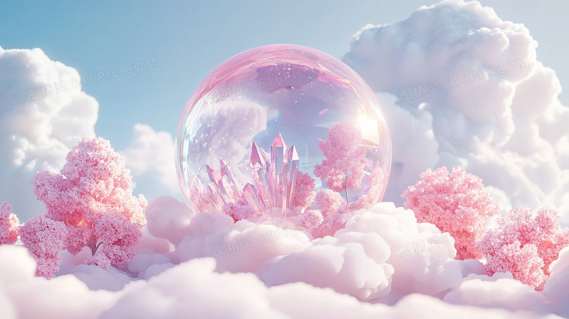 云层里的透明水晶球背景