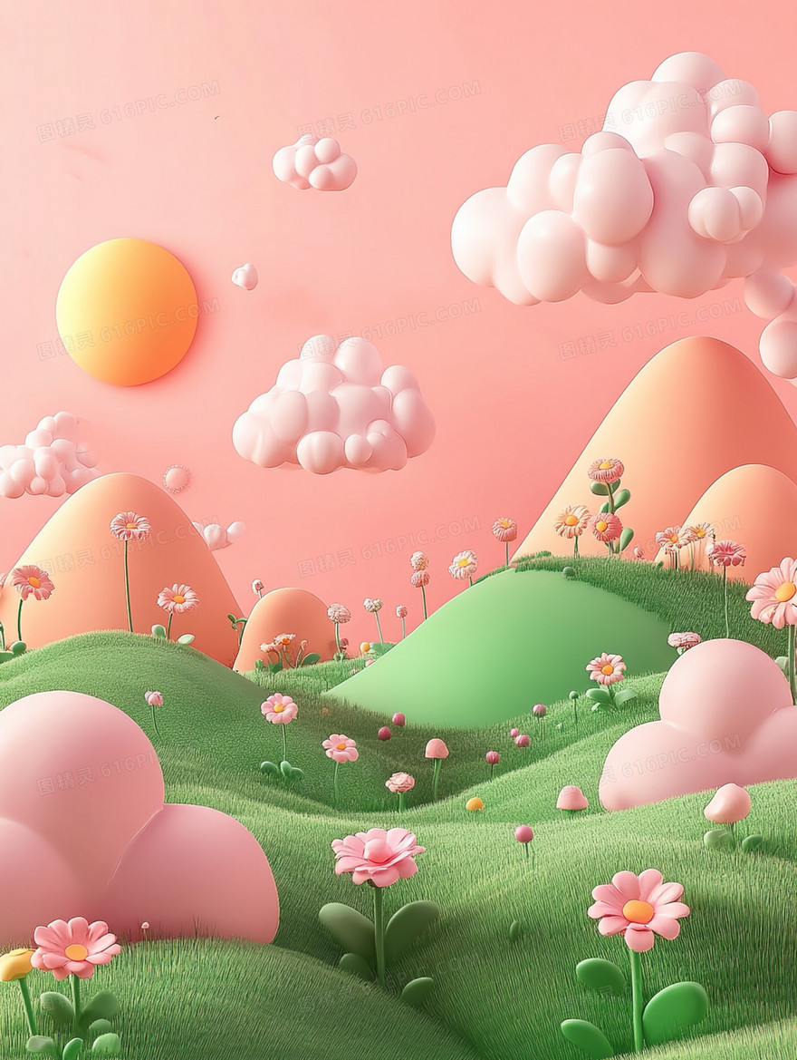 创意3D风景太阳场景的背景