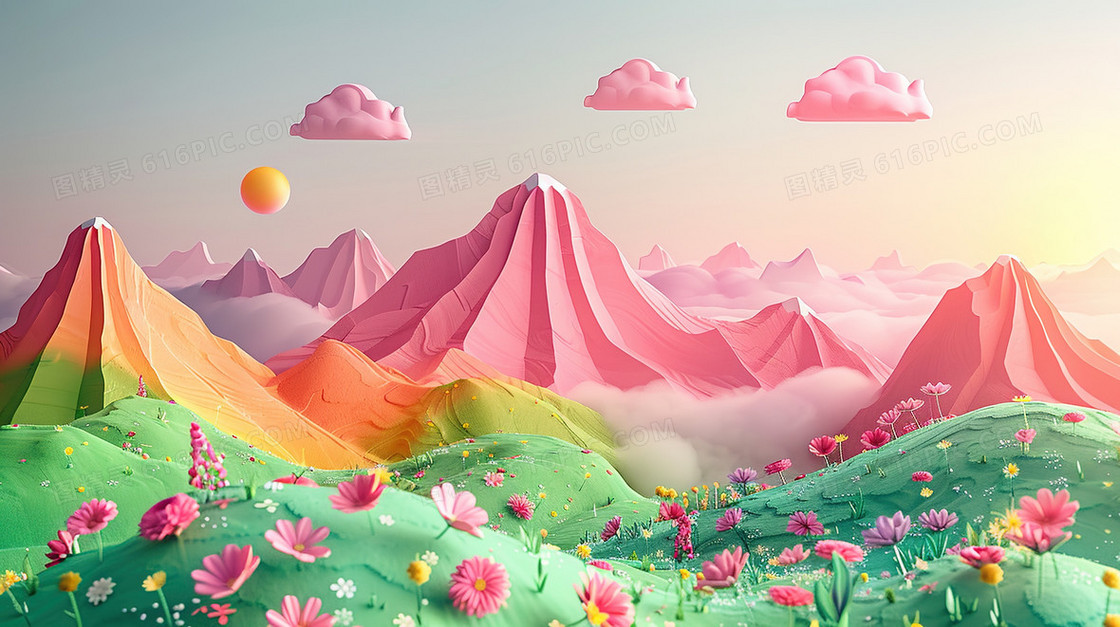 创意3D风景太阳场景的背景