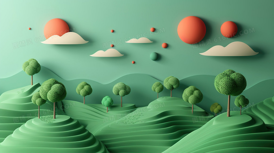 创意3D风景太阳场景的背景