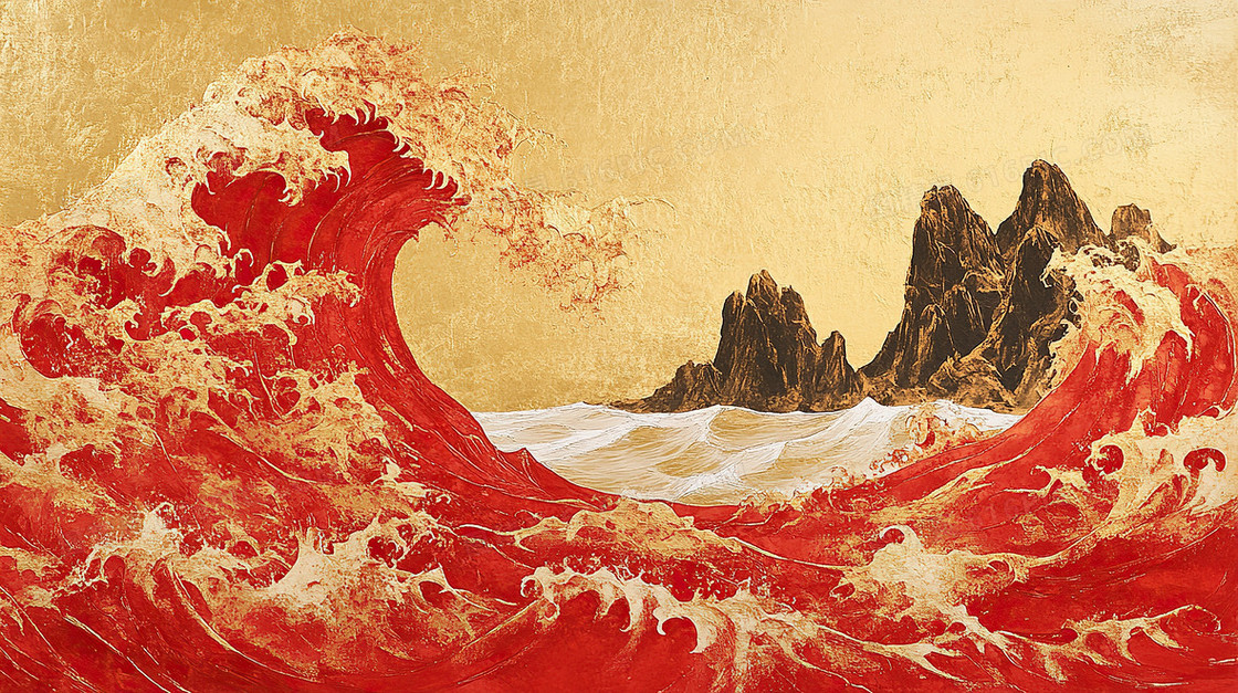 烫金海水江崖背景