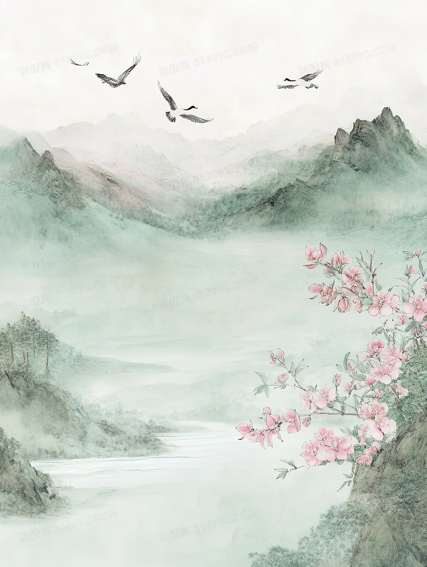春日青山绿水背景