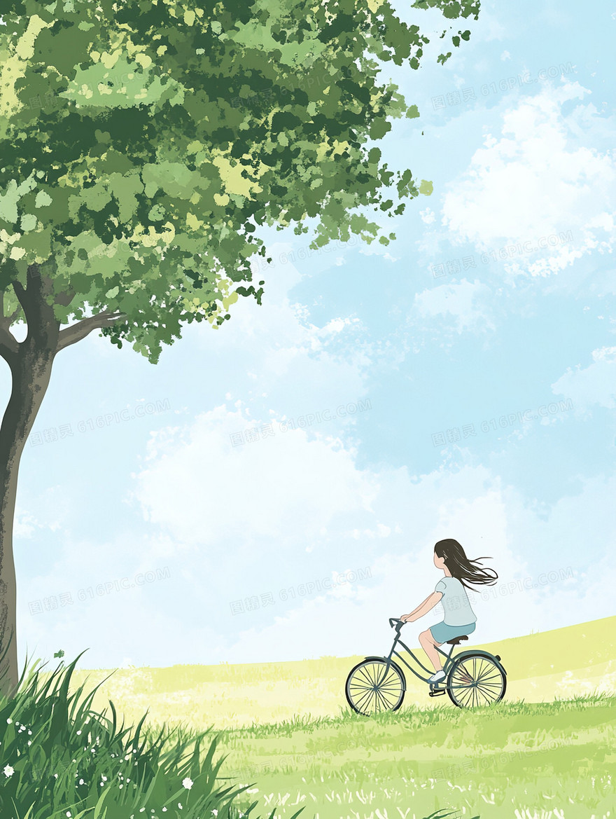 小女孩春日骑车背景