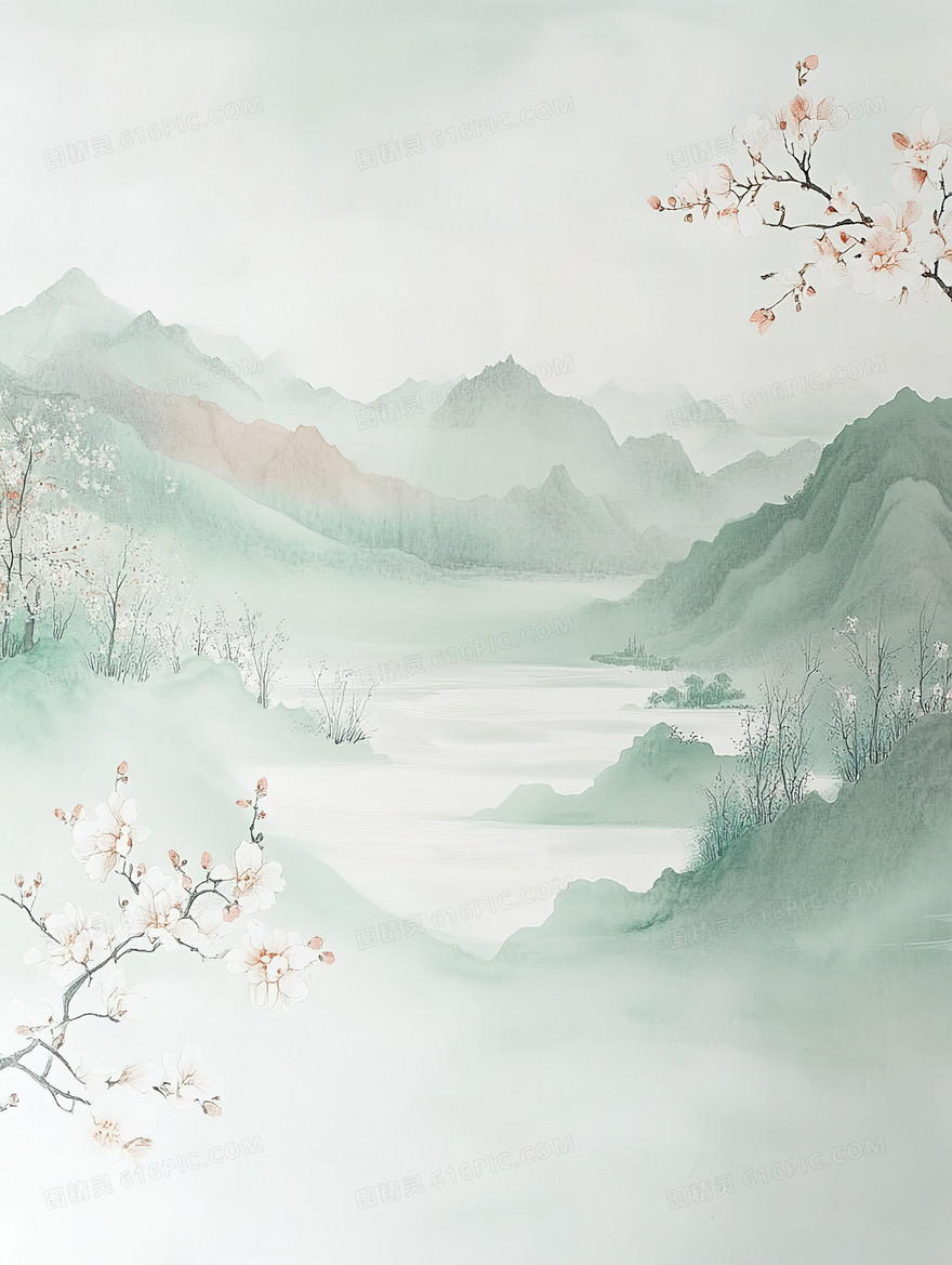 春日青山绿水背景