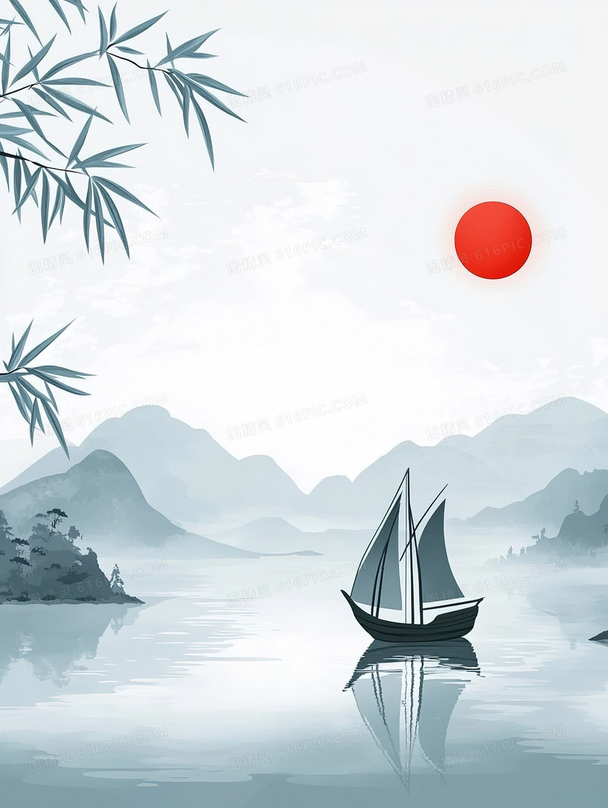 中国风春日泛舟背景