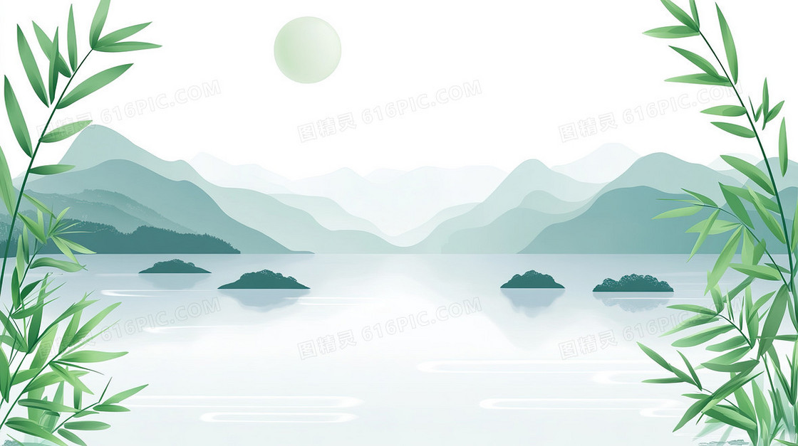 国风静谧山水背景