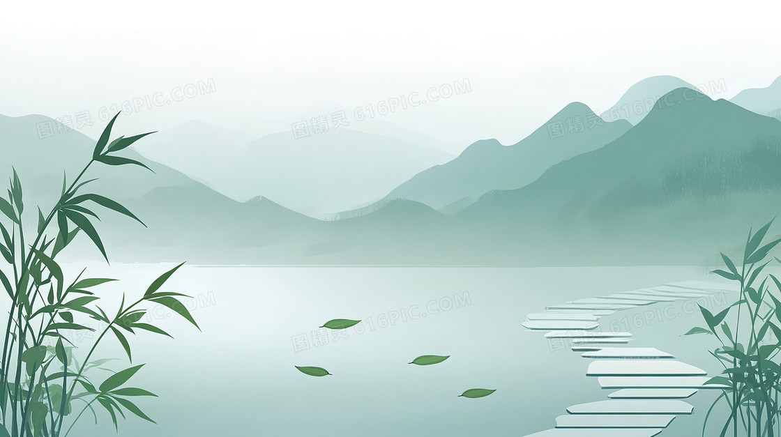 国风静谧山水背景