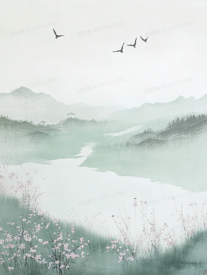 春日青山绿水背景