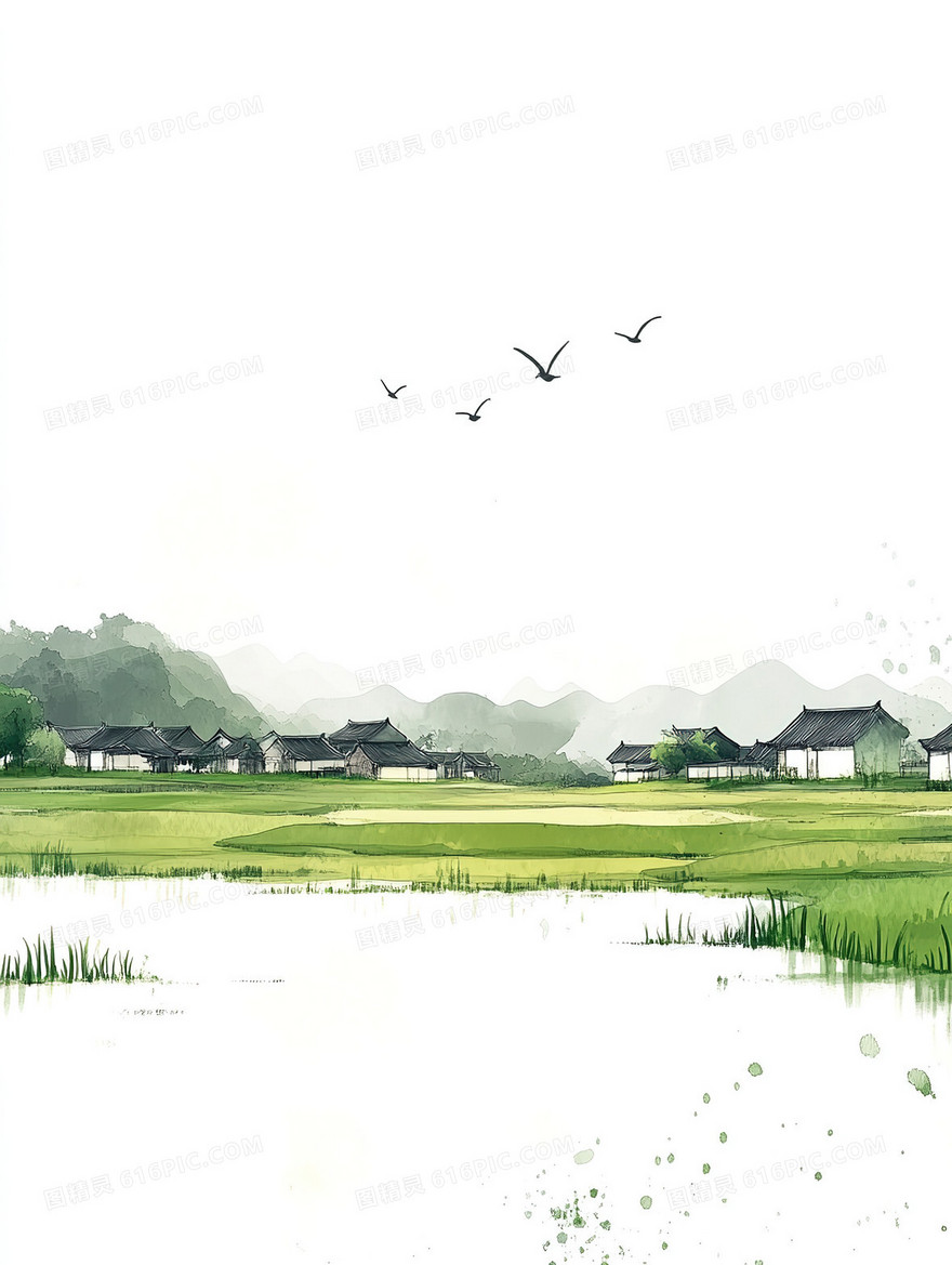 中国风春日村庄背景