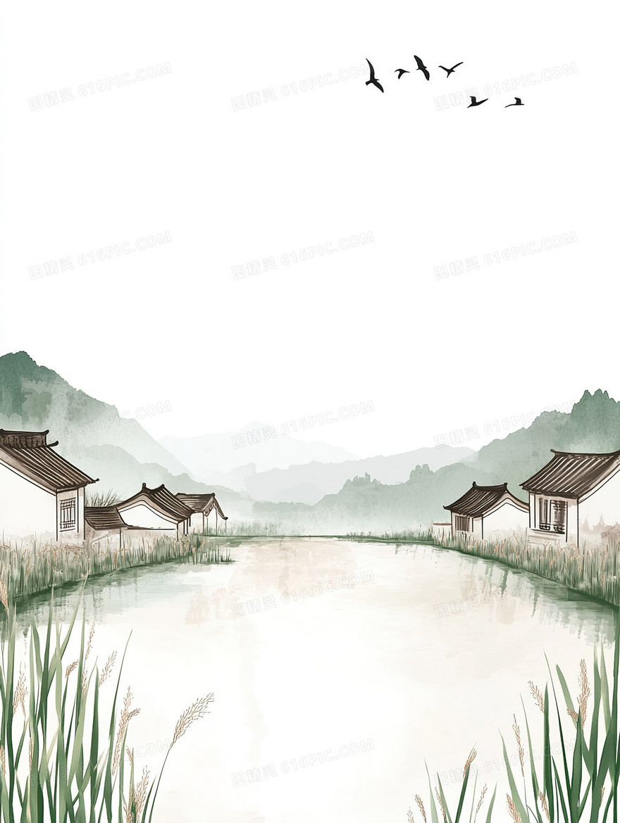 中国风春日村庄背景