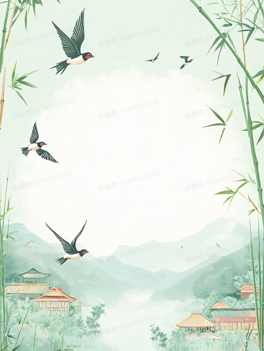 春日景观边框背景