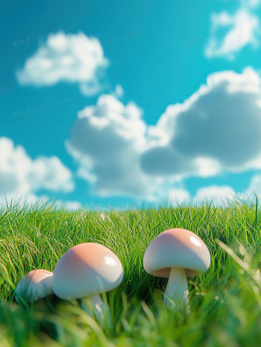 蓝天白云蘑菇背景