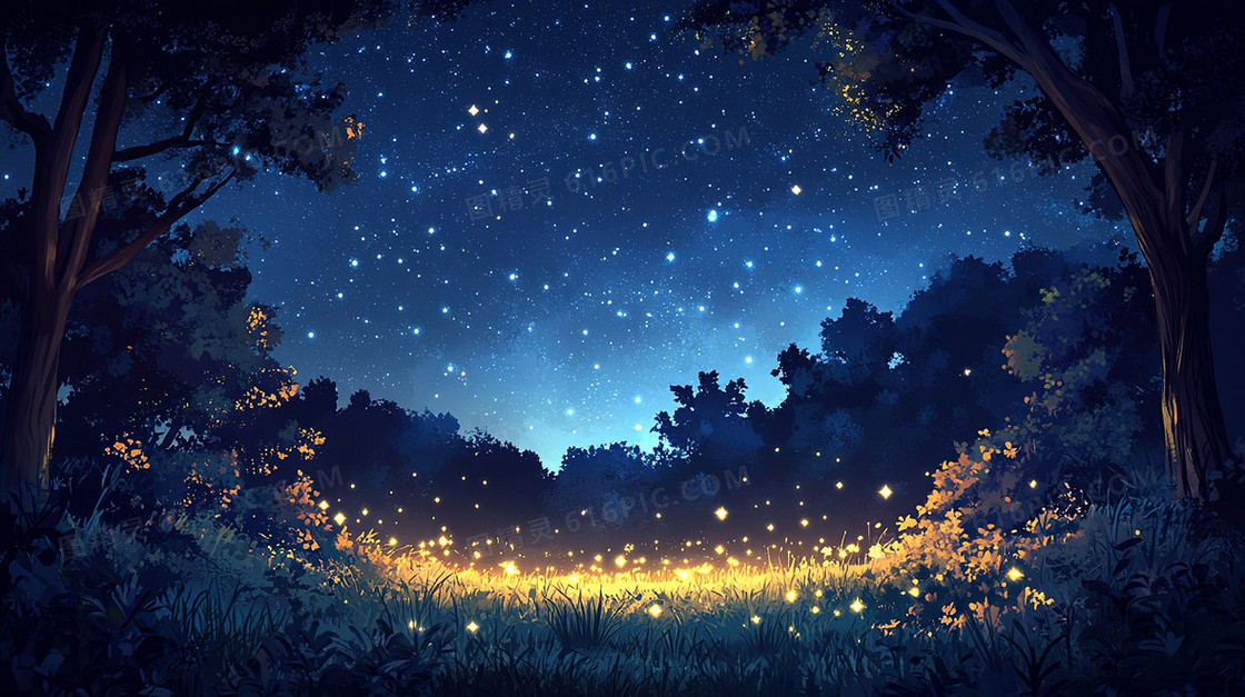 夜晚萤火虫美景背景