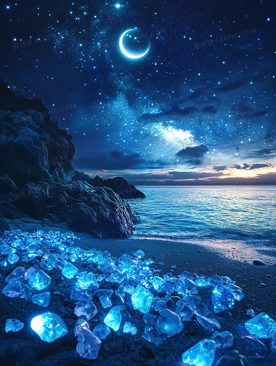 梦幻海边夜景背景