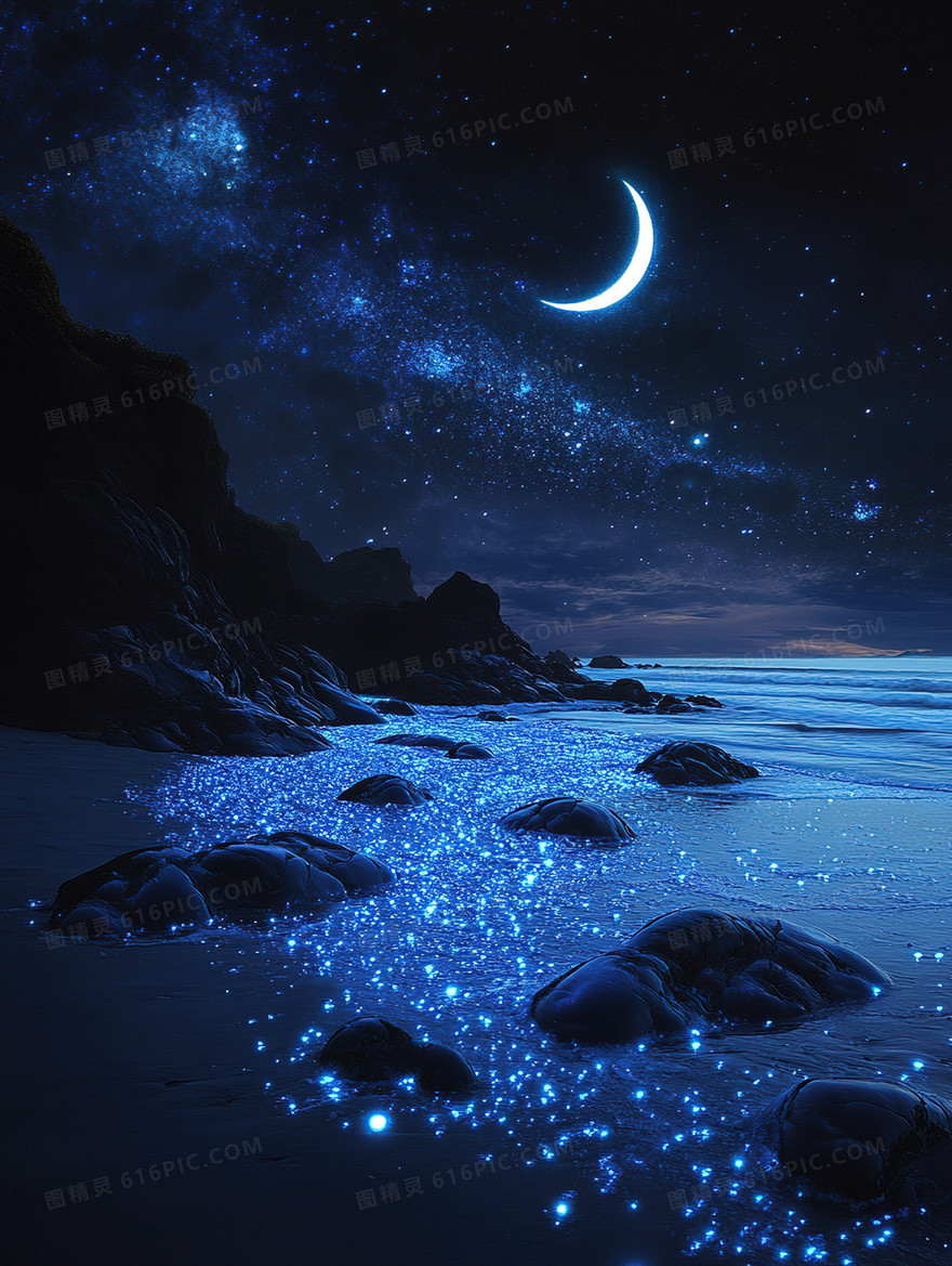 梦幻海边夜景背景