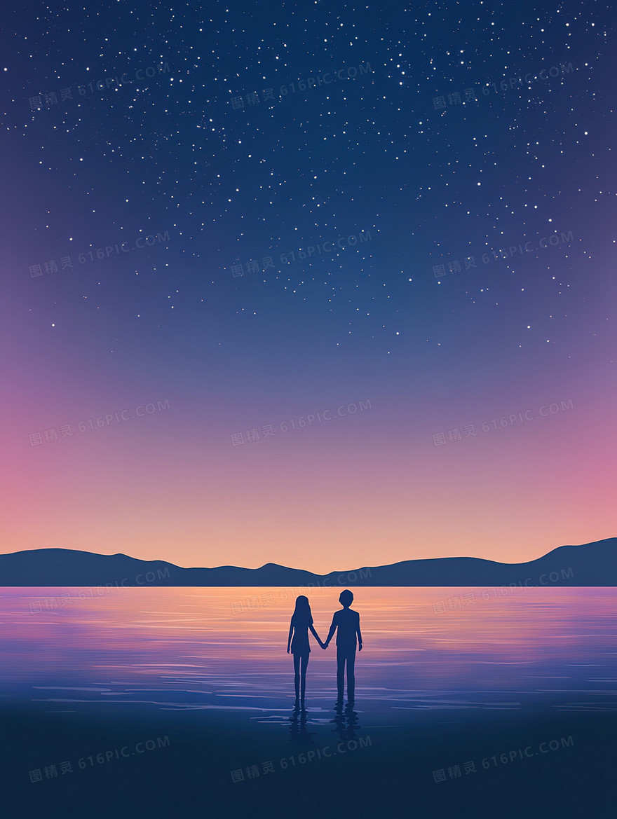 星空下情侣牵手背景