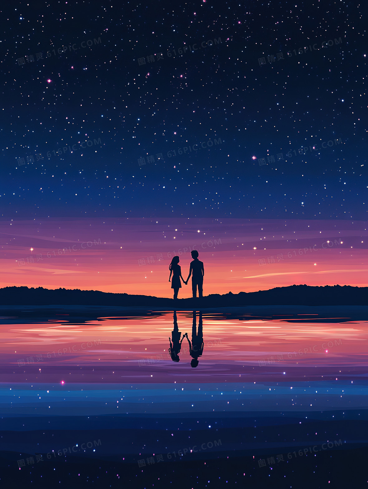 星空下情侣牵手背景