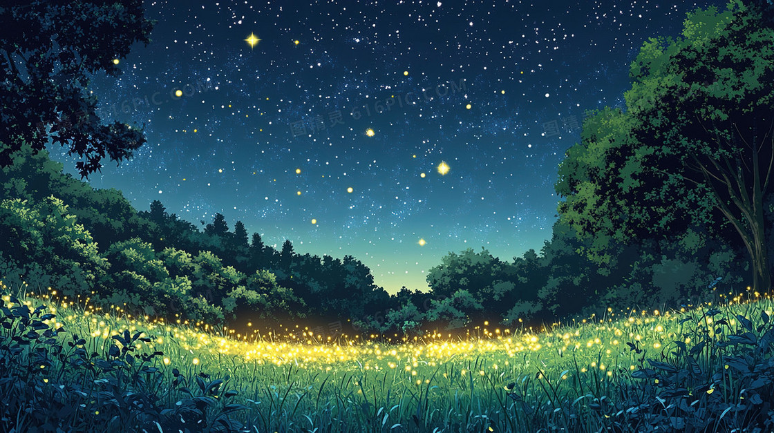 夜晚萤火虫美景背景