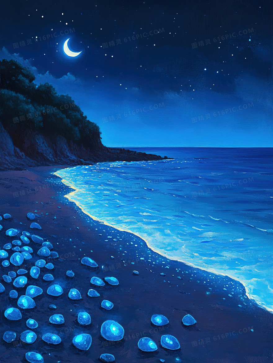 梦幻海边夜景背景