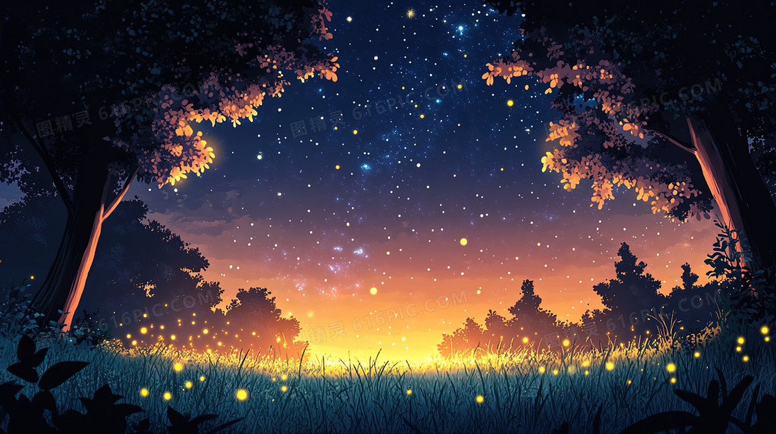 夜晚萤火虫美景背景
