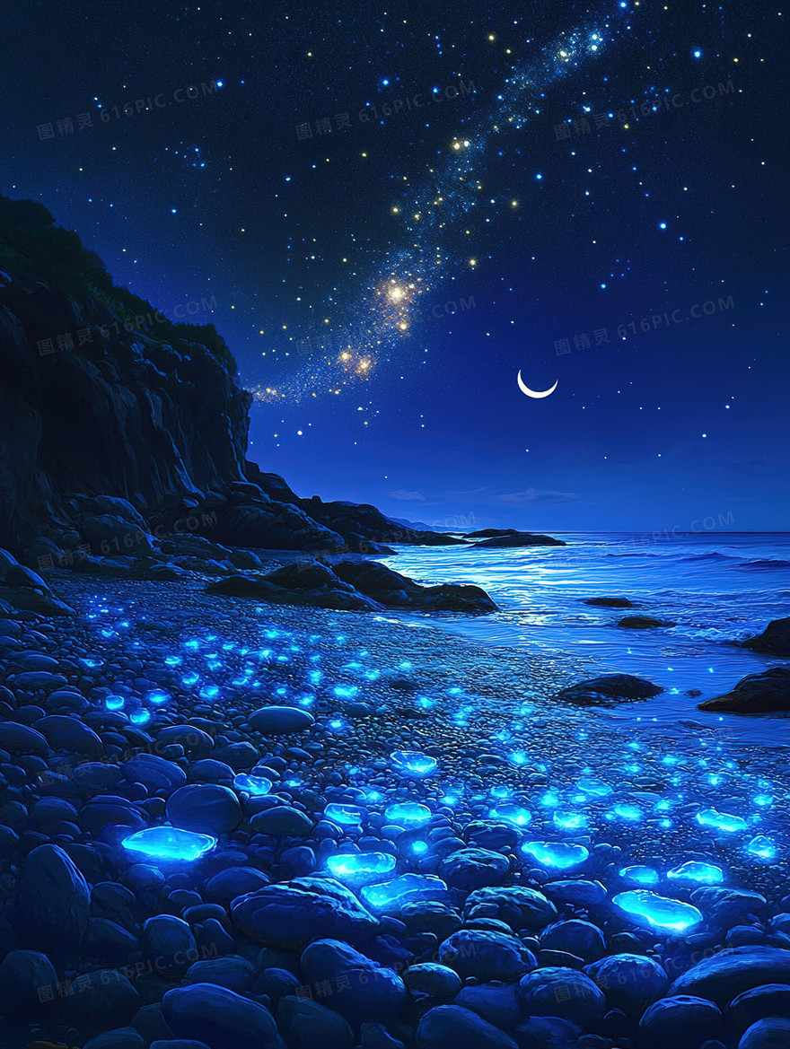 梦幻海边夜景背景