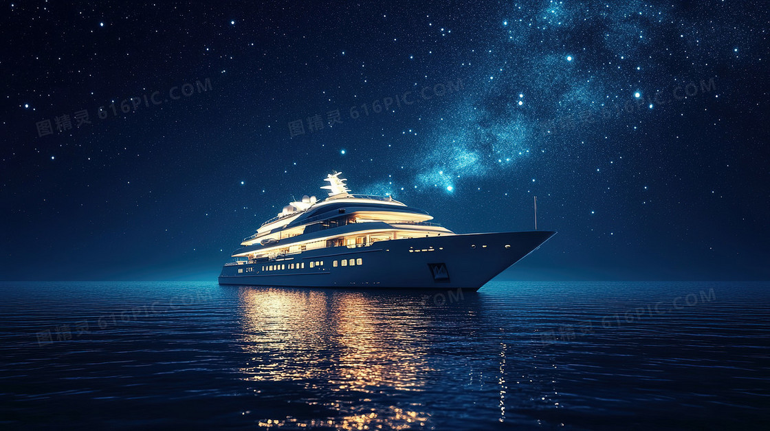 海上游轮夜景背景