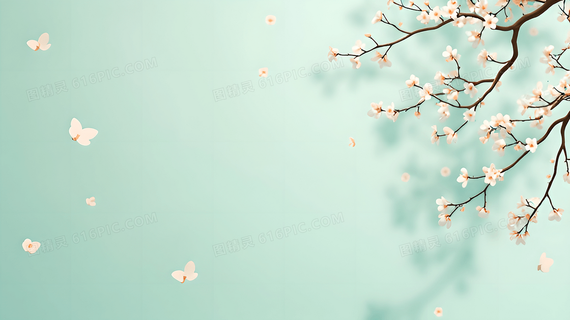 春天绿色枝头盛开的花枝背景