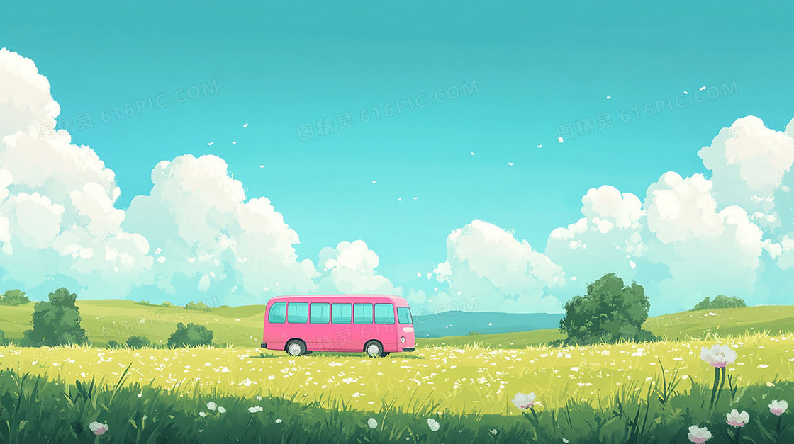 春天蓝天白云草地背景