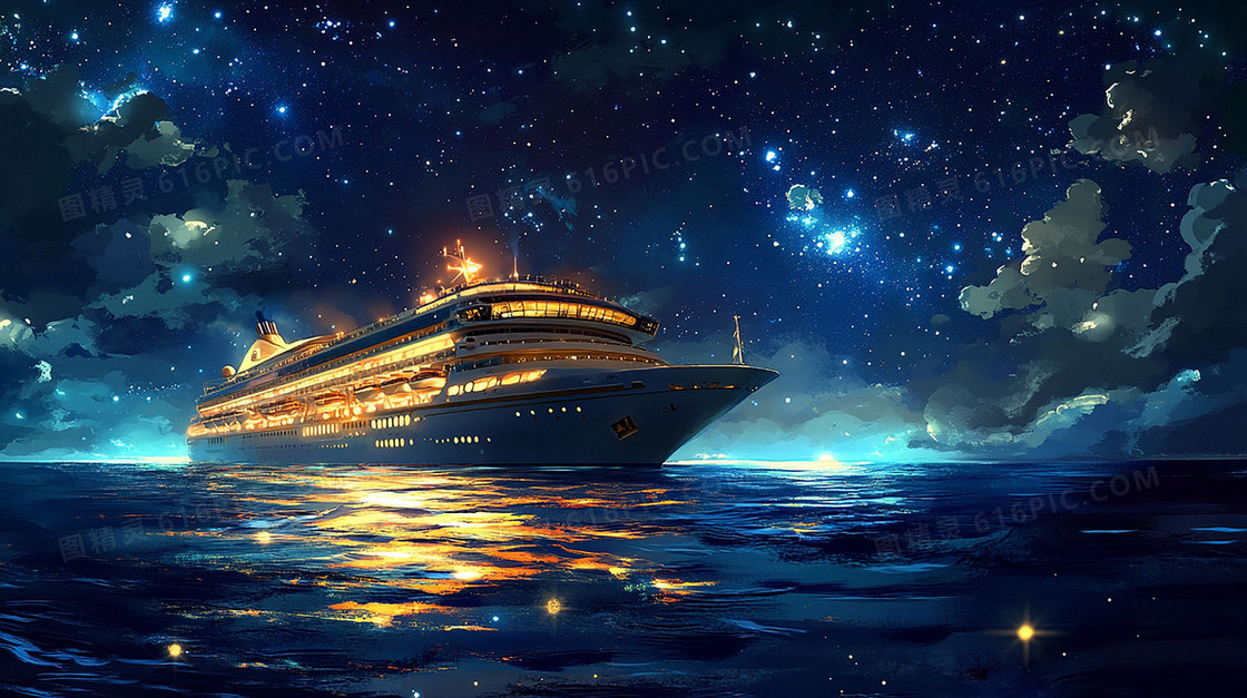 简约夜景海上船背景