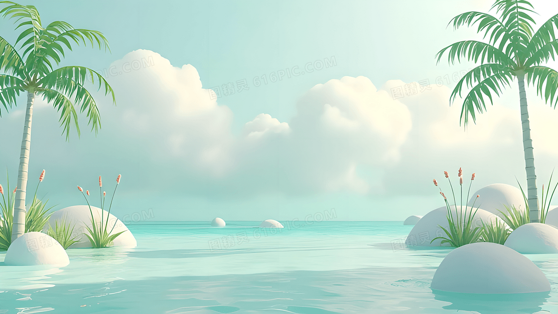 绿色春天海边风景背景