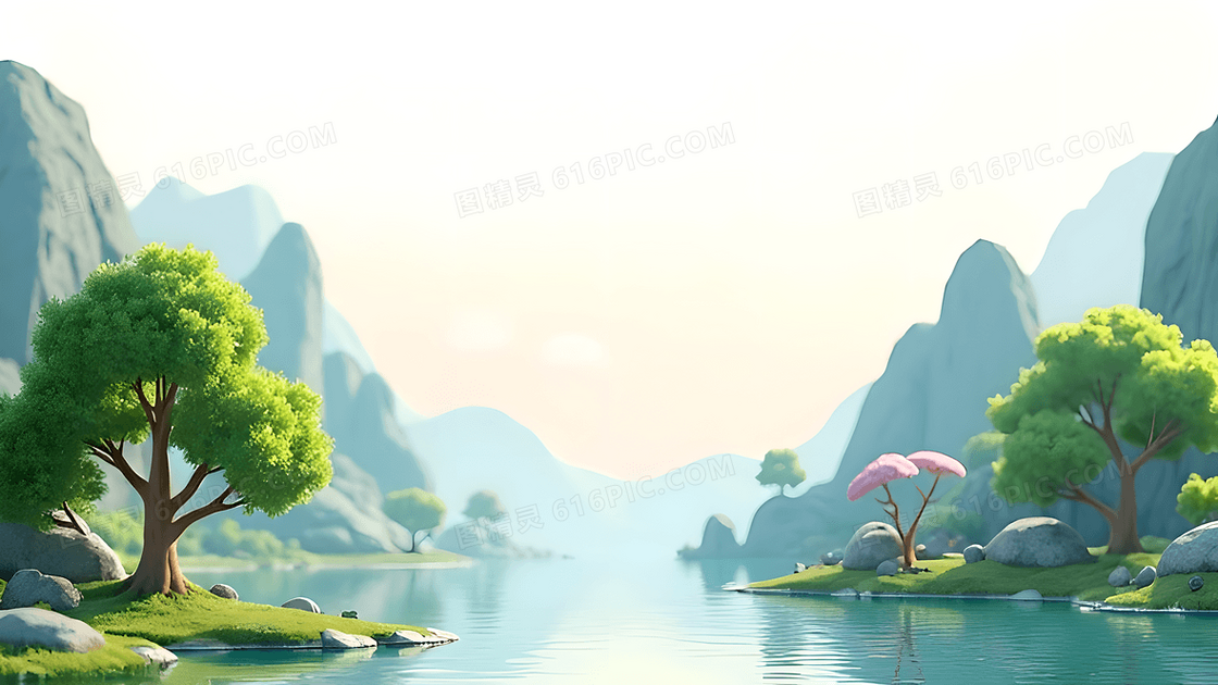卡通春季群山景色背景